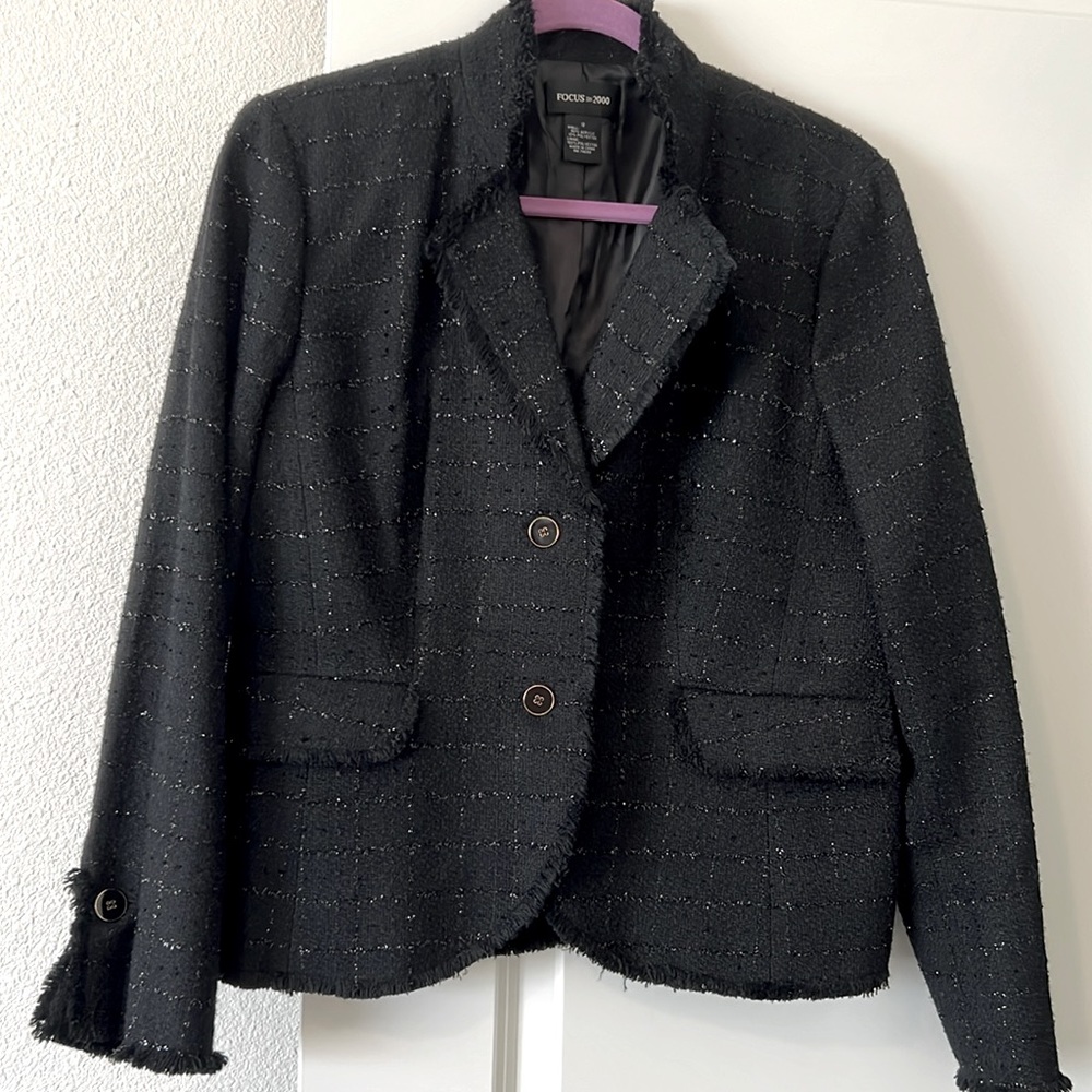 Women’s black “Chanel” type jacket. Size 12